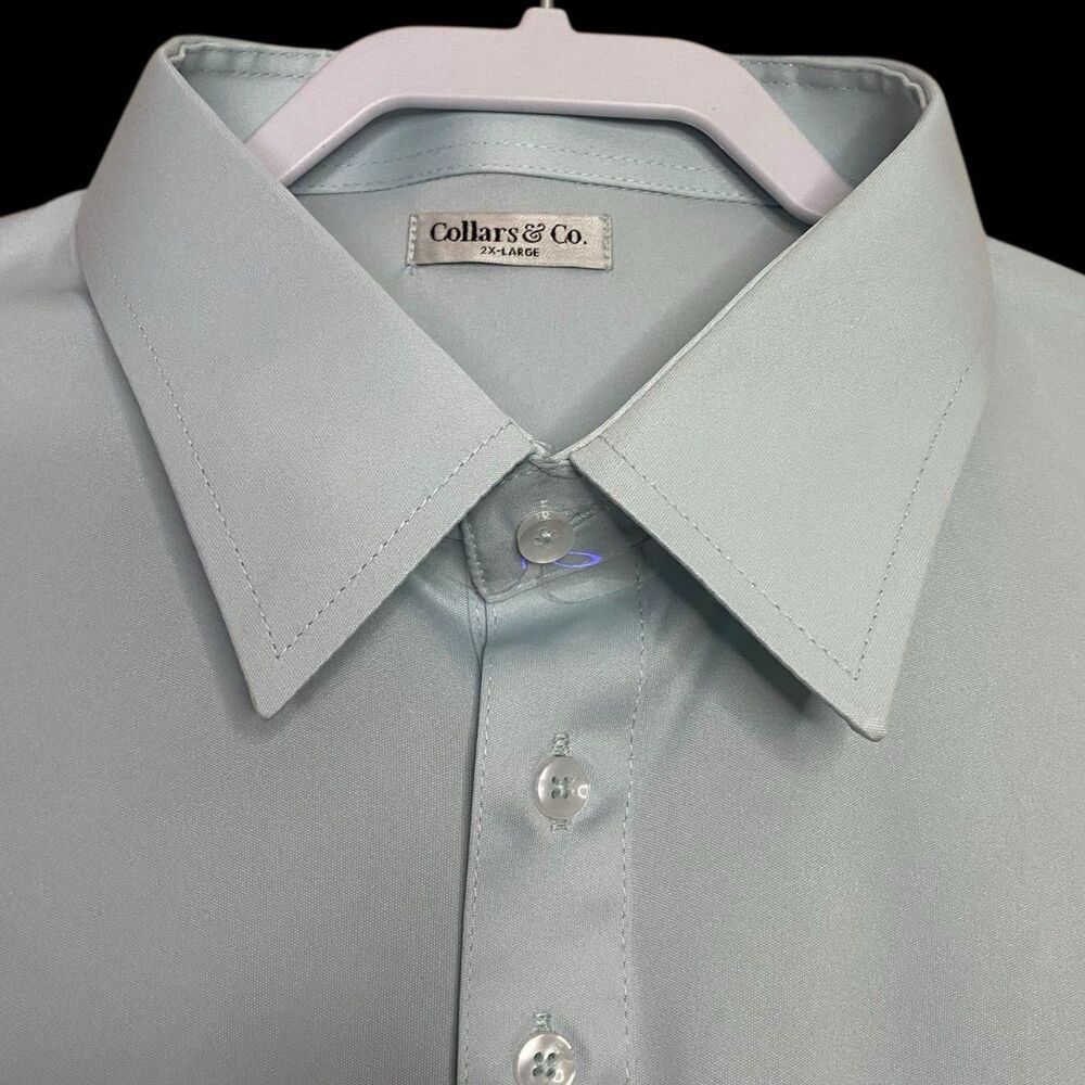 Collars & Co Polo Shirt Mens 2XL Light Blue Point Dress Collar Stretch Work NEW